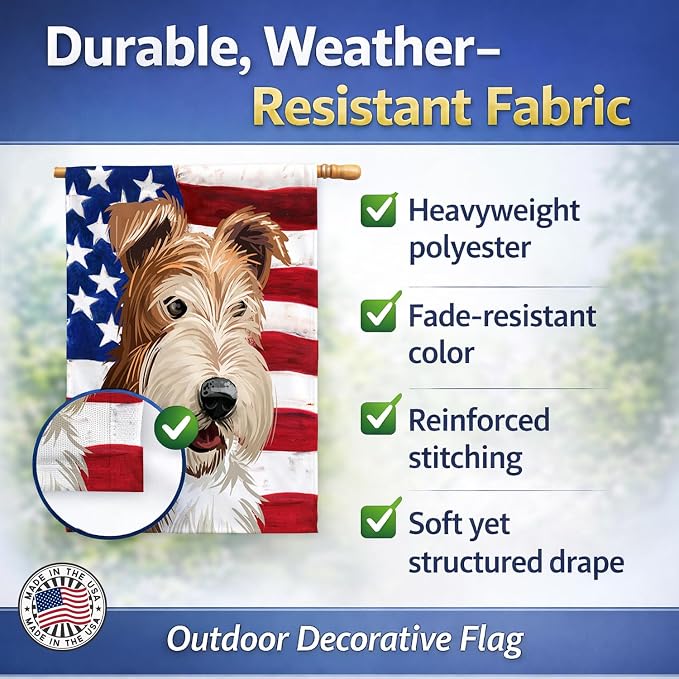 Caroline's Treasures CK6527CHF Fox Terrier Wire Dog American Flag House Flag Large Porch Sleeve Pole Decorative Outside Yard Banner Artwork Wall Hanging, Polyester, House Size, Multicolor