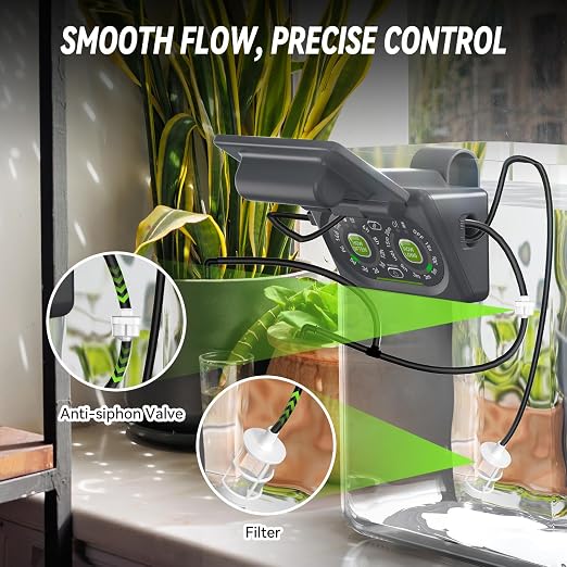 RAINPOINT Programmable Solar Drip Irrigation System for Indoor Houseplant Support Up to 15 Plants, Compact Vacation Automatic Plant Waterer Self Watering Device While Away Low Water Auto Shut-Off