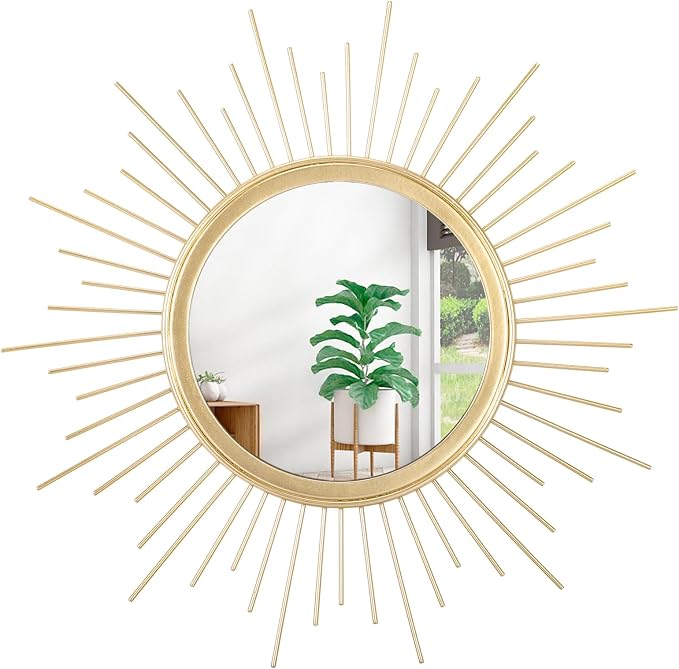 Gold Mirrors for Wall Metal Sunburst Wall Mirrors Home Décor Decorative Hanging Wall Art for Living Room Bedroom Entryway Large 24" x 24"