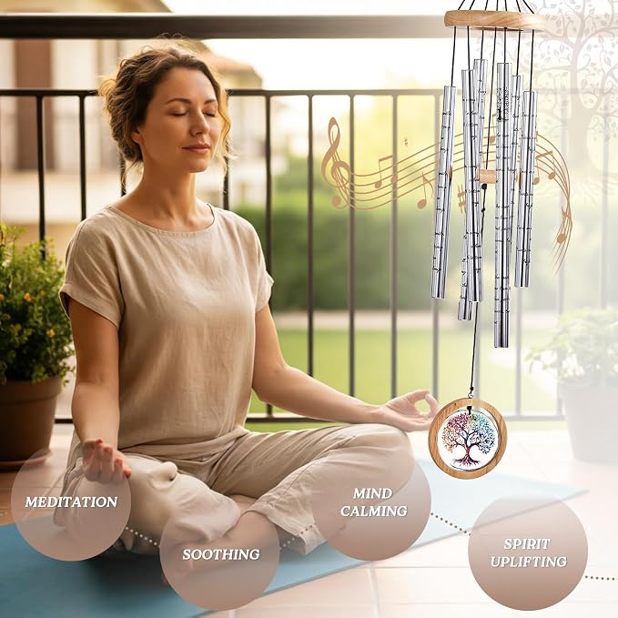 Memorial Wind Chimes for Outside 34" Tree of Life Wind Chime Outdoor for Garden Porch Decor Memorial Bereavement Sympathy Gift for Loss of Loved One Mom Dad Grandpa Grandma Friends