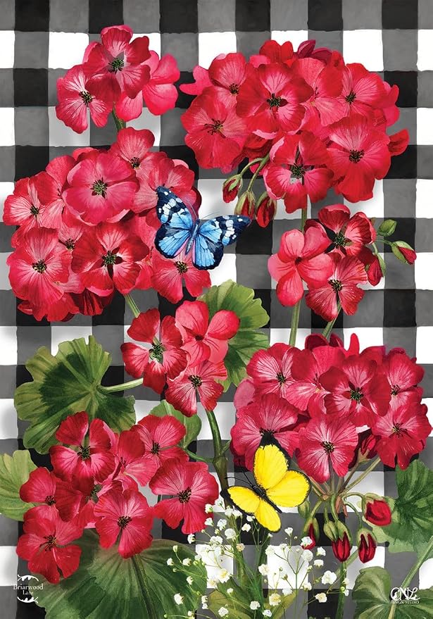 Checkered Geraniums Summer House Flag Floral 28" x 40" Briarwood Lane