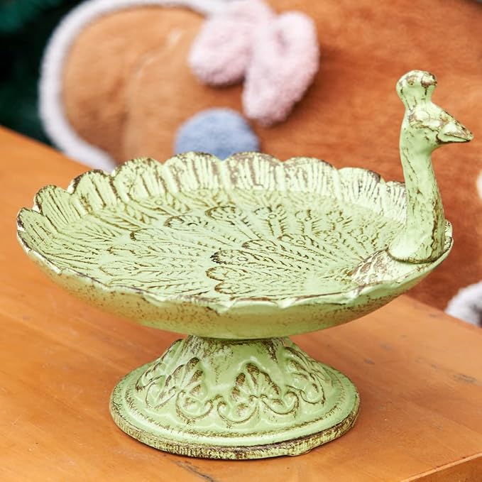 HOUYANG Cast Iron Bird Baths for Outdoors,Metal Bird Feeder,Garden Yard Table Decor | Heavy-duty material suitable for all seasons; also ideal for storing fruit, snacks, and small items indoors.