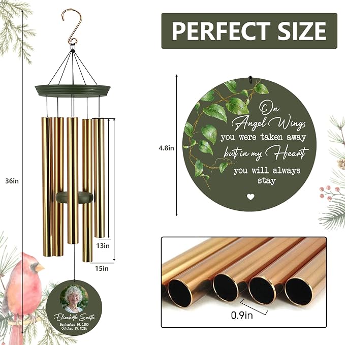 ASTARIN Customized Wind Chimes Memorial, Sympathy Gifts for Loss of Mom Dad Son, Grief Gifts for Women, Condolences Wind Chime Gift Idea, Wooden Windchime Deep Tone(Made in Texas)