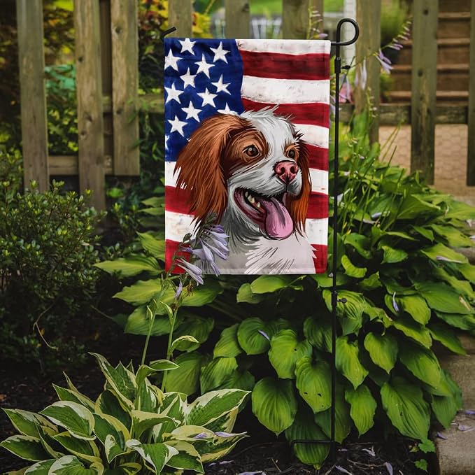 Caroline's Treasures CK6529GF French Brittany Dog American Flag Garden Flag Mailbox Flag Decorative Yard Flag Banner Outside Patio Artwork Yard Flower Beds, Garden Size, Multicolor