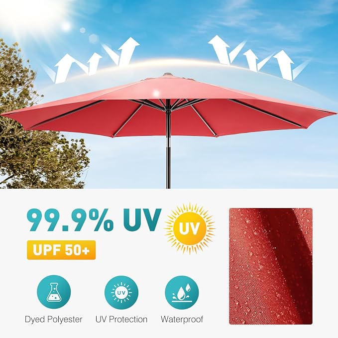 OLIXIS 9FT Outdoor Patio Umbrella, Patio Table Umbrella 9 Feet Sun Shade for Pool, Beach, Umbrellas with Tilt and Crank & Sturdy Ribs Waterproof for Outside Deck, Terrace and Restaurant