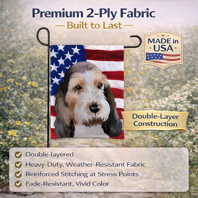 Caroline's Treasures CK6419GF Grand Basset Griffon Vendeen American Flag Garden Flag Mailbox Flag Decorative Yard Flag Banner Outside Patio Artwork Yard Flower Beds, Garden Size, Multicolor
