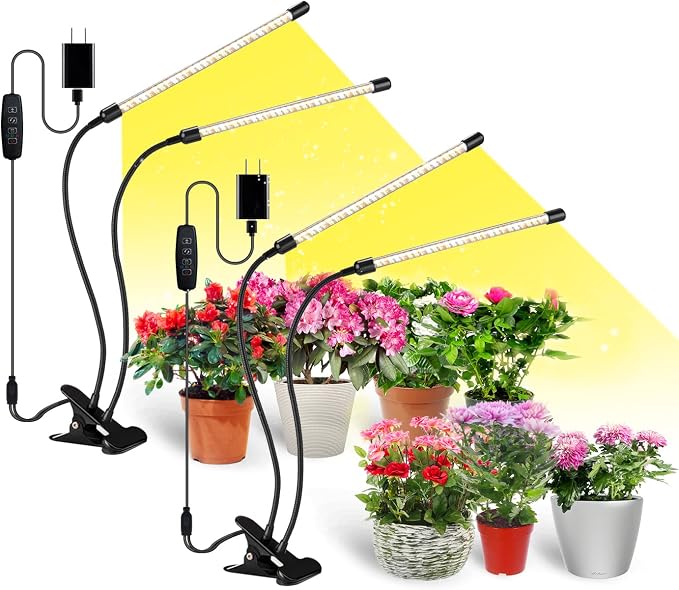 bseah Grow Light Plant Lights for Indoor Plants, Full Spectrum Led Growing Lamp with 3/9/12H Timer, Auto ON & Off, 10 Dimmable Lightness Clip-On Desk