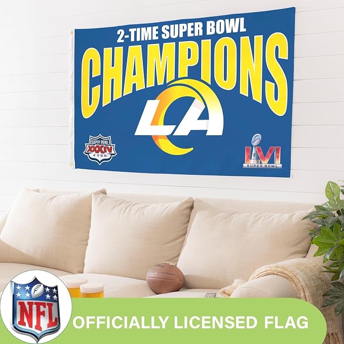 Team Sports America NFL LA Rams Multi-Win Superbowl Champions 3x5 Flag for Outside with Grommets | Outdoor & Indoor | Heavy Duty Flag & Banner | Works with Flag Pole for Outside House