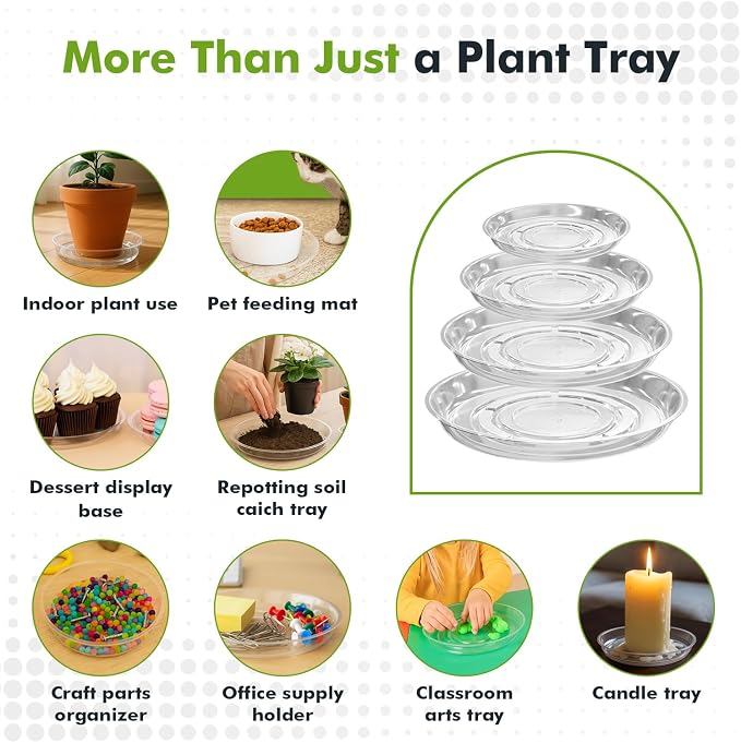 12 Packs 18 Inches Large Clear Plant Saucers for Indoor Outdoor Use Heavy Duty Plastic Plant Trays for Planter Bulk Flower Pot Drip Trays to Catch Water, 4 to 20 Inch