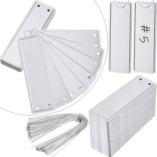 Ripeng 500 Pieces Aluminum Metal Plant Labels Writable Seedling Tree Tags with 6 Inch Wires Waterproof Double Sided Write for Plant Garden Marker Outdoor Identification and Greenhouse (Silver)