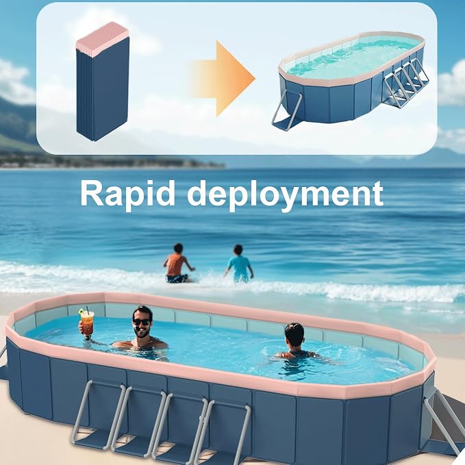 Montary Foldable Large Non-Inflatable Oval Swimming Pool for Family - Hard Plastic Shell, Oversized Thickened Design, Portable Collapsible Backyard Pool-67"x47.2"x18.5"