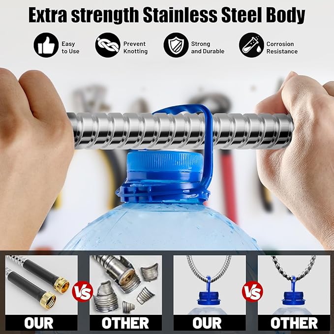 Beitopamz 100 ft Garden Hose, Stainless Steel Metal Water Hose with Nozzle, Flexible and Durable, Rust Proof, No-Kink, Heavy Duty, Leakproof 3/4'' Brass Fittings, Lightweight Hose for Patio, Lawn