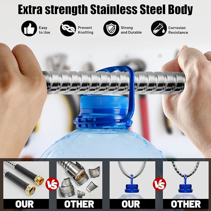 Beitopamz Garden Hose 25 ft, Stainless Steel Metal Water Hose with Nozzle, Flexible and Durable, Rust Proof, No-Kink, Heavy Duty, Leakproof 3/4'' Brass Fittings, Lightweight Hose for Patio, Lawn