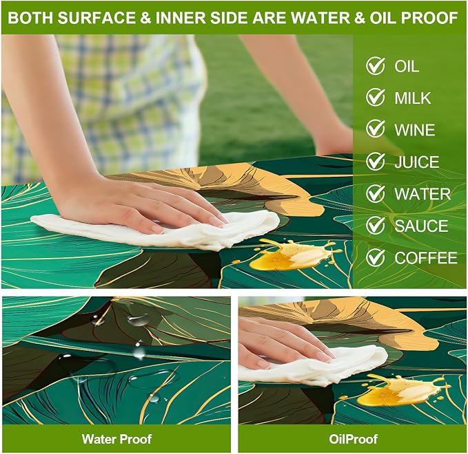 Picnic Table Cover with Bench Covers Set of 3 - Tropical Monstera Green Botanical Leaves Pattern, Elastic Fitted Tablecloth for 6 Ft Tables, Washable Polyester Cover for Patio, Indoor & Outdoor