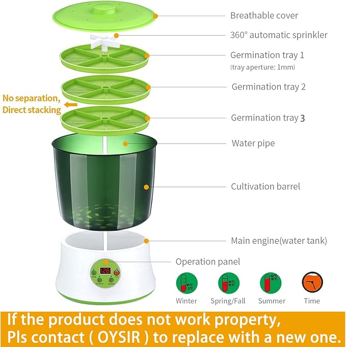 Bean Sprouts Machine, Seed Sprouter Kits, LED Display Time, Intelligent Automatic Bean Sprouts Maker, 3 Layers Function Large Capacity Seed Grow, Also for Radish, Alfalfa, Wheatgrass, Broccoli Sprouts