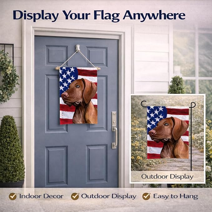 Caroline's Treasures CK6747GF Vizsla American Flag Garden Flag Mailbox Flag Decorative Yard Flag Banner Outside Patio Artwork Yard Flower Beds, Garden Size, Multicolor