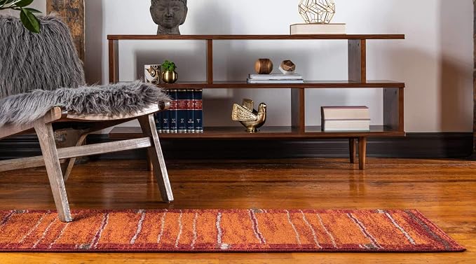 Unique Loom Autumn Collection Modern Contemporary Casual Abstract Area Rug (Terracotta/ Burgundy Border, 2 ft 6 in x 10 ft Runner)