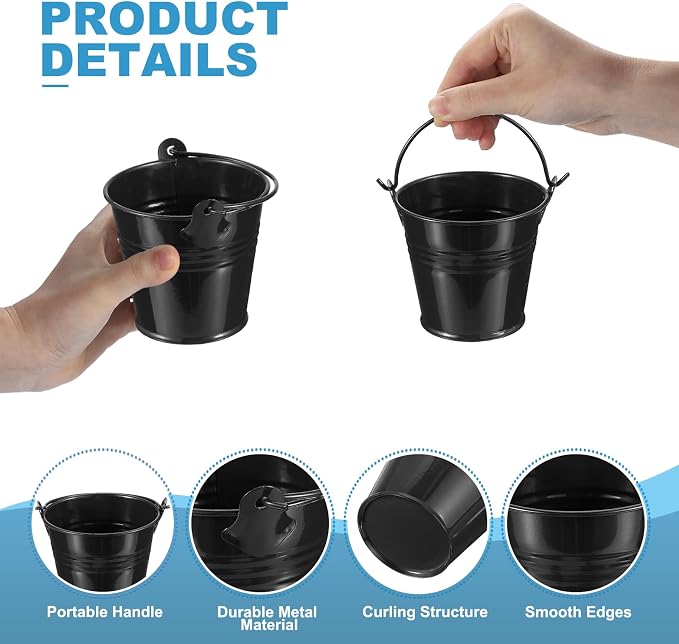 PATIKIL 2.7"x2.3" Small Metal Buckets with Handle, 12 Pcs Mini Galvanized Bucket Colorful Easter Buckets for Crafts Party Favors Decoration, Black