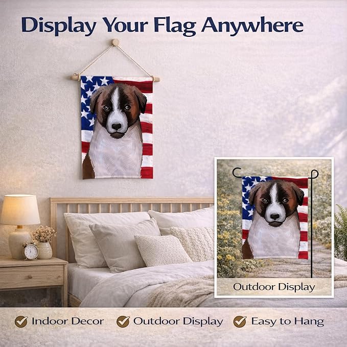 Caroline's Treasures CK6477GF Cao de Gado Transmontano American Flag Garden Flag Mailbox Flag Decorative Yard Flag Banner Outside Patio Artwork Yard Flower Beds, Garden Size, Multicolor