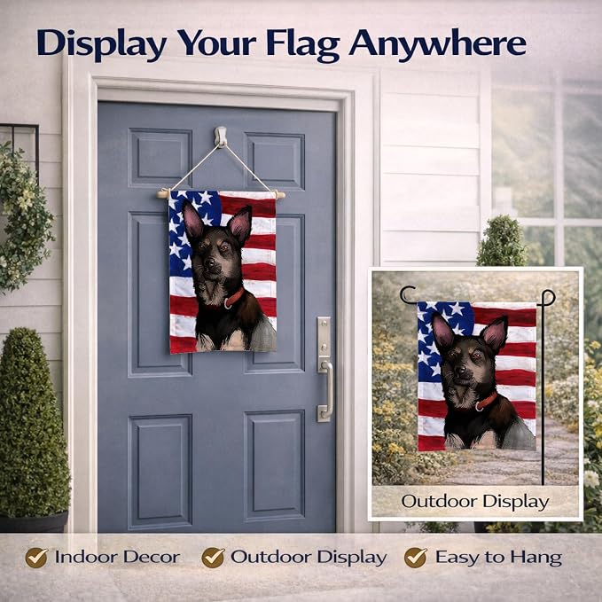 Caroline's Treasures CK6411GF Australian Kelpie American Flag Garden Flag Mailbox Flag Decorative Yard Flag Banner Outside Patio Artwork Yard Flower Beds, Garden Size, Multicolor
