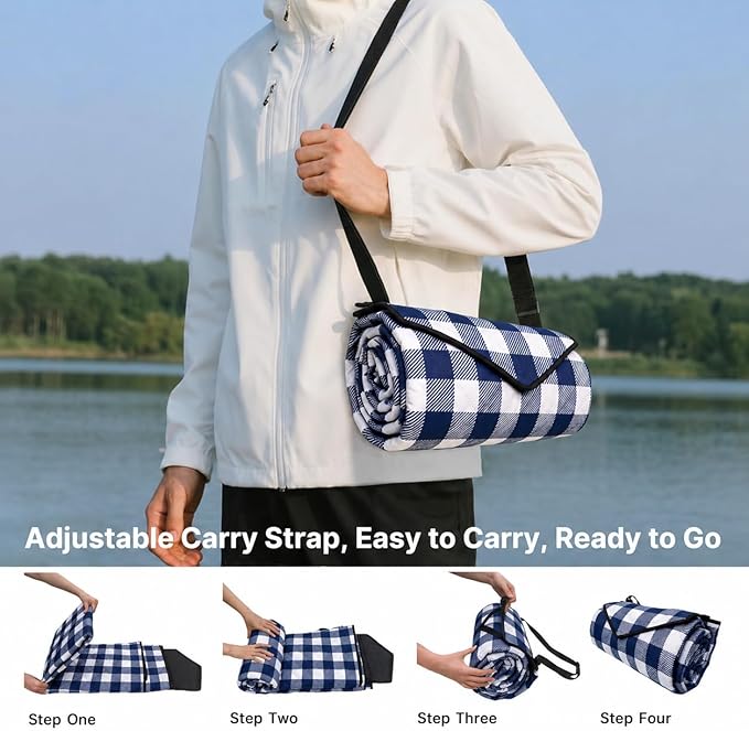 TigeJoy Extra Large Picnic Blanket Waterproof Foldable 80''x118'', Outdoor Picnic Mat Beach Blanket Sandproof for Park, Grass, Travel, Hiking, Camping Essentials, Gingham Picnic Blanket