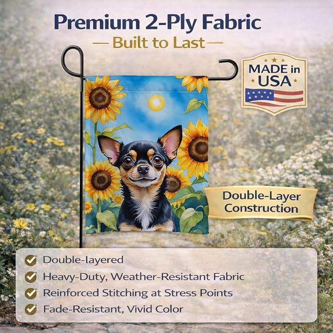 Caroline's Treasures DAC6052GF Chihuahua in Sunflowers Garden Flag Mailbox Flag Decorative Yard Flag Banner Outside Patio Artwork Yard Flower Beds, Garden Size, Multicolor