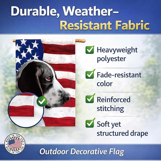 Caroline's Treasures CK6457CHF Braque d'Auvergne Dog American Flag House Flag Large Porch Sleeve Pole Decorative Outside Yard Banner Artwork Wall Hanging, Polyester, House Size, Multicolor