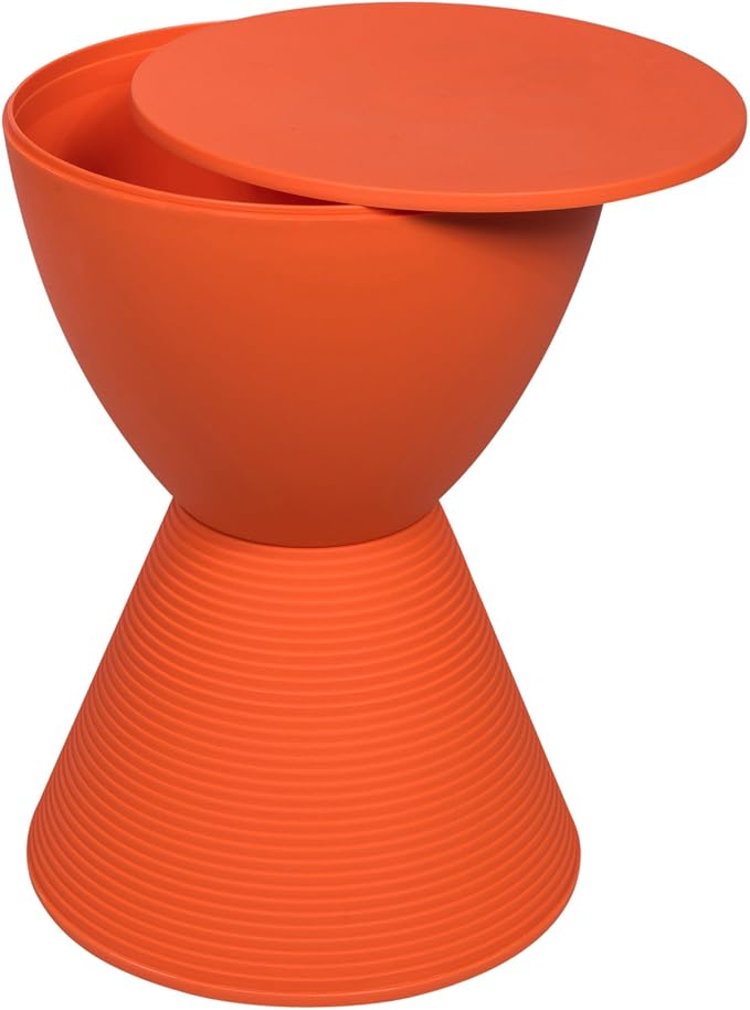 LeisureMod Modern Orange Hourglass Drum Side Table with Storage – Indoor/Outdoor End Table