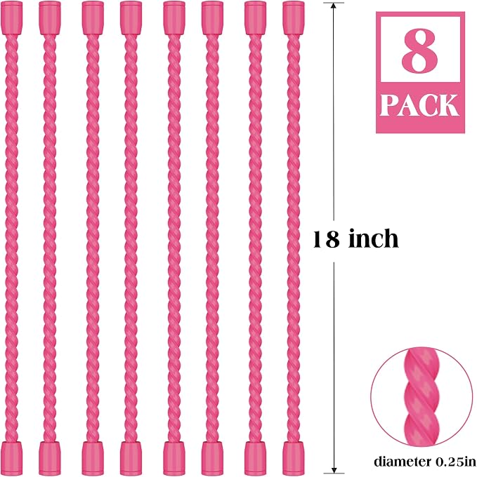 8PCS 18-Inch Silicone Cable Ties, Bendable Rubber Twist Ties, Reusable Twist Ties for Cords, gear ties for Organizing, Bundling (Pink)