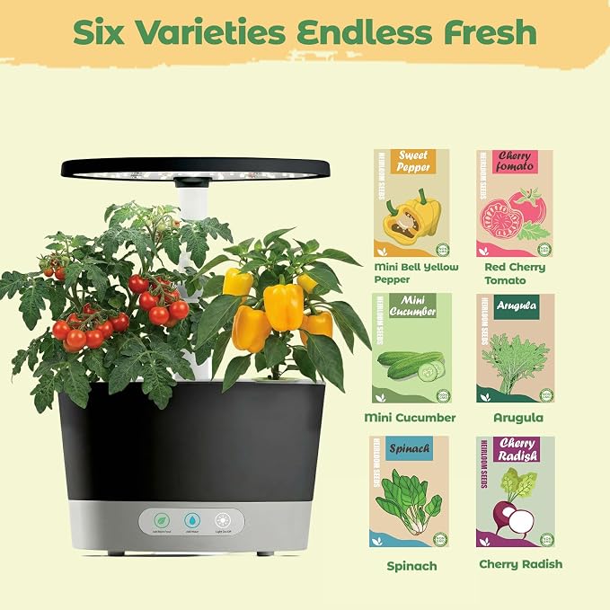 Seed Pods Kit Hydroponic - Refill Pod for All Indoor Garden, 8 Grow Pods with Seeds of Mini Cucumber, Cherry Radish, Arugula, Spinach, Cherry Tomato, and Mini Bell Yellow Pepper (8-Pod)