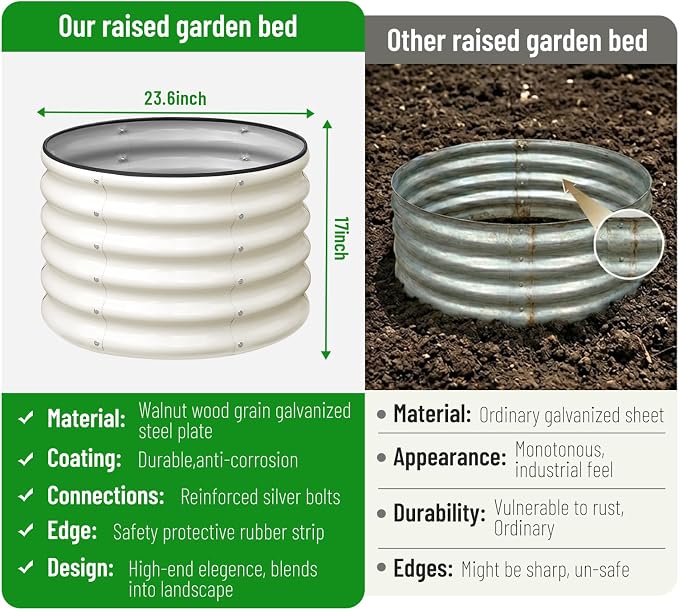 SnugNiture Raised Garden Bed, 2×2×1.5ft Round Galvanized Outdoor Planter Box, 17" Tall Deep Metal Garden Bed Kit for Planting Vegetables, Fruits, Flowers, White