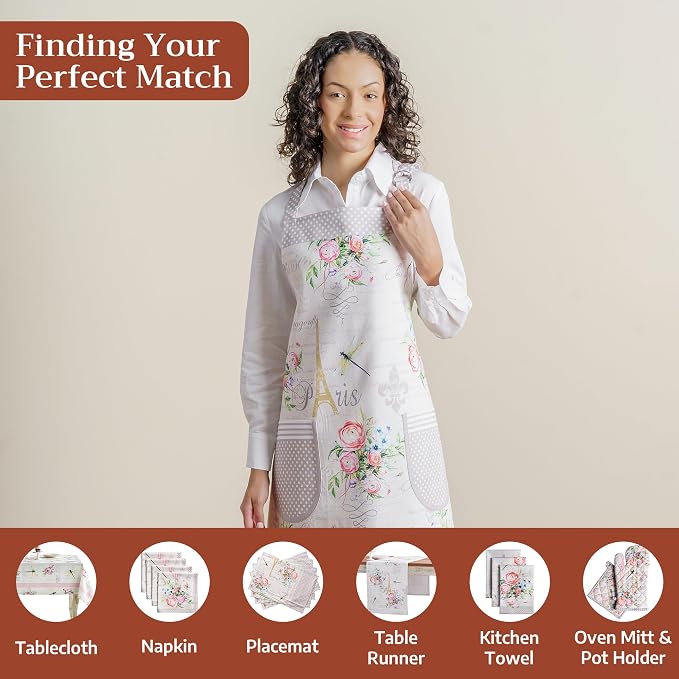 Maison d' Hermine Aprons for women with Pocket 100% Cotton (27.50"x31.50") | Adjustable Neck Strap & long ties Apron Men Chef Wedding Cooking Gardening Server Maid