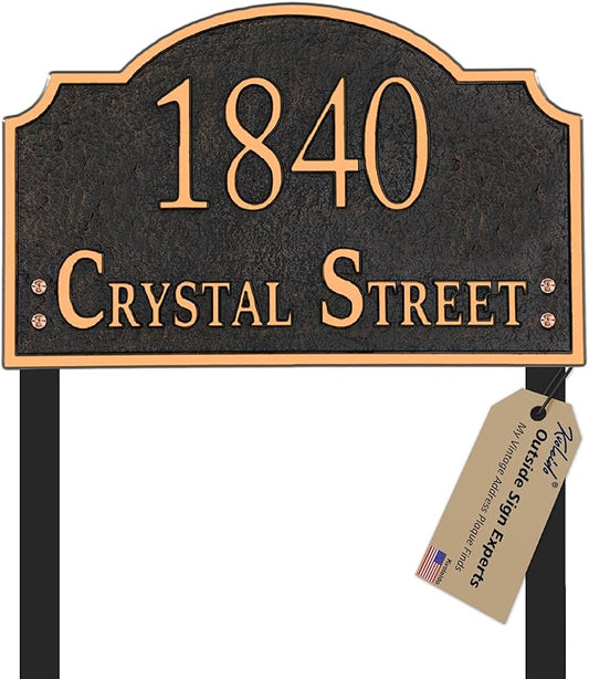 Personalized Address Sign LAWN MOUNTED - Custom House Number Sign Plaque,Address Plaque,House Address Numbers for Outside House Lawn,Yard,Garden,Drive Way Metal with Stakes(Red Copper)