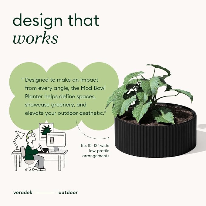 Veradek Mod Series 5" Bowl Planter for Indoor or Outdoor Tabletop/Balcony | Durable Plastic-Stone Composite Material | Modern Décor for Flowers, Succulents, Small Plants