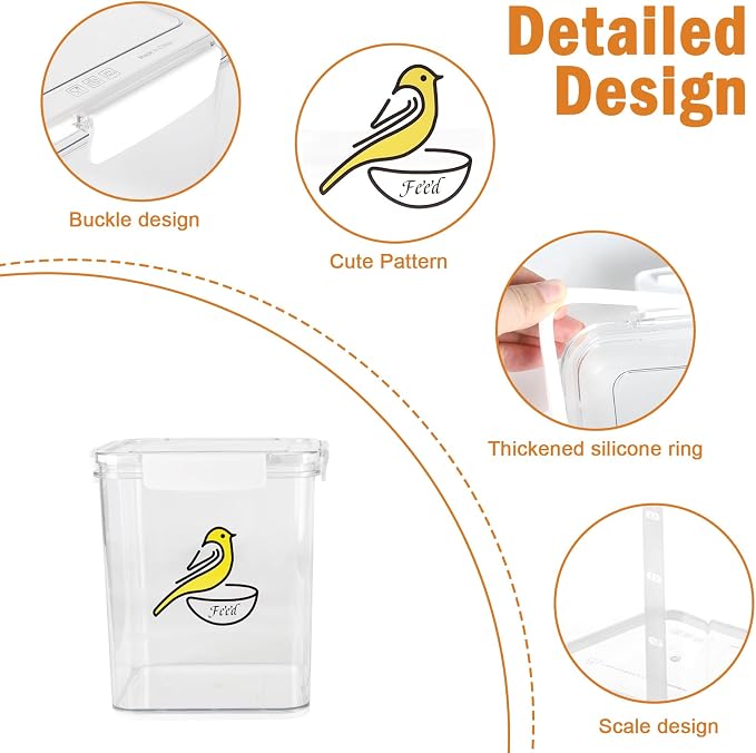 Bird Seed Storage Container-Airtight Bird Food Container 4.23 Qt/4.2LPet Food Storage Containers with Bird Seed Scoop-Wild Bird Seed Dispenser-forPetBirds Parakeets Finches Food MealwormsStorage/Clear