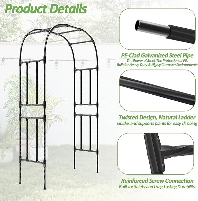 Thickened Metal Garden Arch-59(L)*94.5"(H),Garden Trellis for Climbing Plants Outdoor, Heavy Duty Rust-Proof Iron Arbor Archway for Backyard, Patio, Lawn and Wedding Decorations(20MM Pipe)