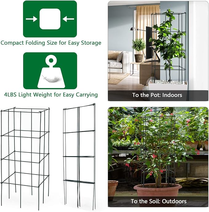 Giantex Pack of 4 Plant Cage Support, Tomato Stakes and Cages, Metal Supports for Potted Plant, 39'' Height Flower Trellis (16''Lx 16''Wx 39''H (4 Pieces))