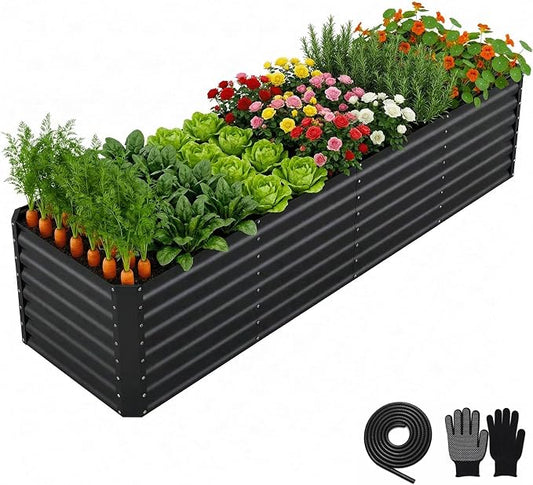 8x2x2FT Raised Garden Beds Outdoor, Planter Raised Beds for Gardening, Vegetables, Flowers,Large Metal Garden Box, Deep Plant Flower pots Outdoor (Black, 1Pack)