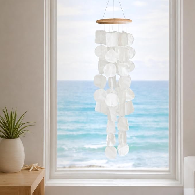 Solange & Frances Natural Capiz Shells Wind Chimes for Outside Beach Decor. Elegant Windchimes Coastal Decor Birthday Gifts for Women, Gift for Women, and Gifts for Mom
