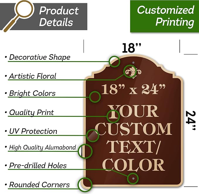 Custom Sign, Customized for Outdoor/Indoor Use, Personalized Designer Style Sign, 18x24 Inch, 24 Colors, Rust-Free Thick AlumaBond - Made by: My Sign Center, USA (Florolex I - Flood)