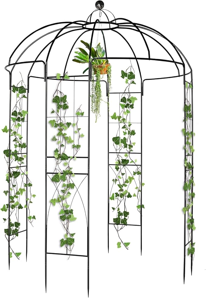 VINGLI Metal Garden Arbor Birdcage Shape, Outdoor Frame Trellis for Climbing Plants, Garden Arch Pergola for Patio, Backyard, Wedding Ceremony