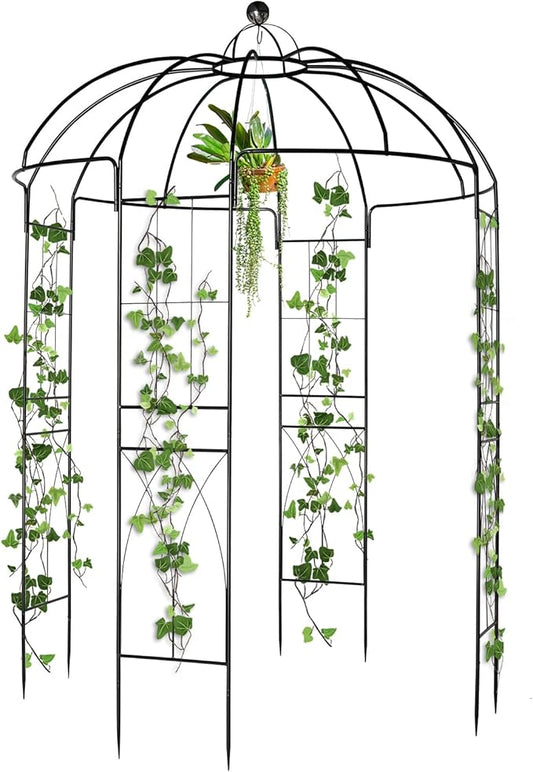 VINGLI Metal Garden Arbor Birdcage Shape, Outdoor Frame Trellis for Climbing Plants, Garden Arch Pergola for Patio, Backyard, Wedding Ceremony