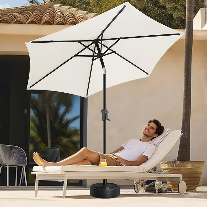 FLAME&SHADE 7.5ft Patio Umbrella - Outdoor Umbrella with Push Button Tilt and Crank for UV Protection, Table Market Umbrella for Garden, Deck, Backyard, Pool and Beach(Ivory)