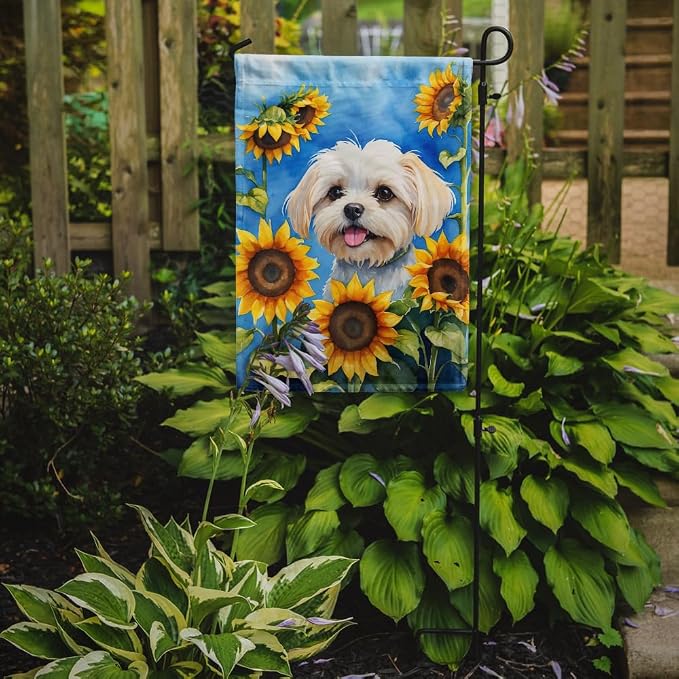 Caroline's Treasures DAC6117GF Maltese in Sunflowers Garden Flag Mailbox Flag Decorative Yard Flag Banner Outside Patio Artwork Yard Flower Beds, Garden Size, Multicolor