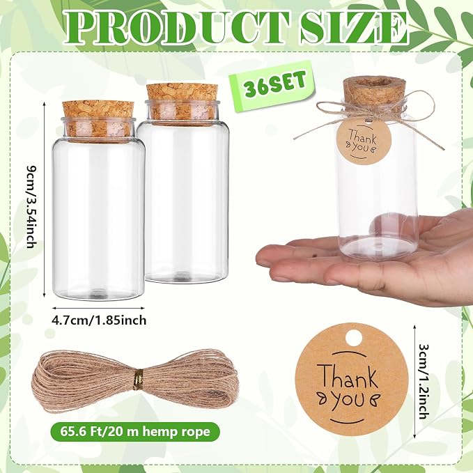 36 Packs Plant Propagation Stations with Hole Lid Clear Plastic Cultivation Bottles Tabletop Hydroponic Containers with Thank You Tags for Home Gardening Office Desktop Decoration