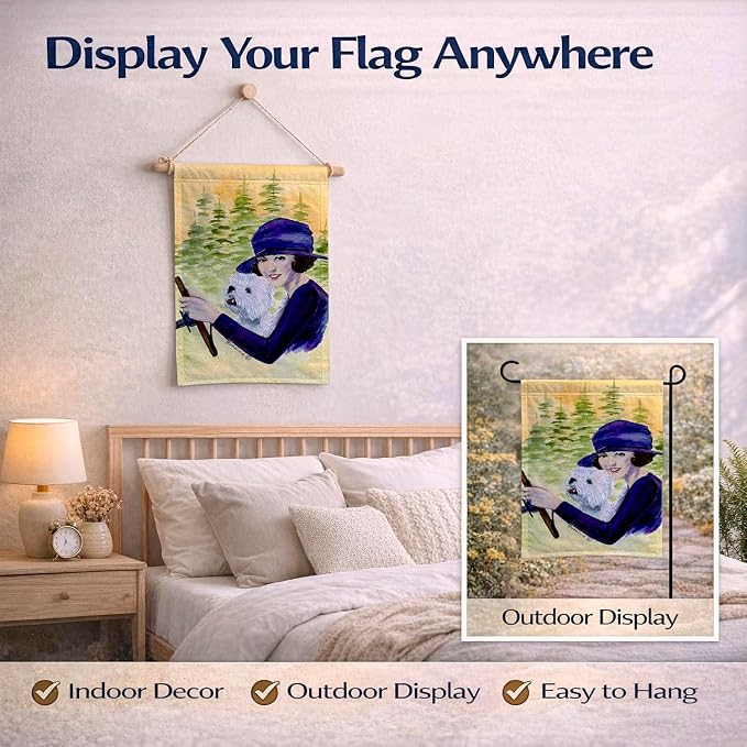 Caroline's Treasures SS8532GF Woman Driving with her Westie Garden Flag Mailbox Flag Decorative Yard Flag Banner Outside Patio Artwork Yard Flower Beds, Garden Size, Multicolor