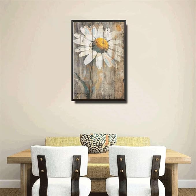 Metal Sign Tin Sign Vintage Antique Artist's Daisy Tin Sign for Shabby Chic Interiors Rustic Wall Art and Corrosion Resistant Funny Bathroom Decor for Home Decor 6×8 Inches with Metal Frame