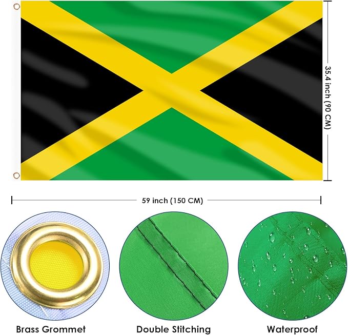 AhfuLife Jamaica Flag Jamaican Flag 3x5 Ft, Large Jamaica National Flags for Outside - Double Side with Brass Eyelets for Jamaican Party Decorations, Bar Garden Street Decoration Indoor Outdoor