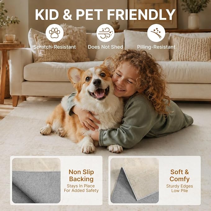 8x10 Area Rugs Washable Abstract Rug for Living Room Bedroom | Non Slip Soft Carpets Indoor Floor Stain Resistant Large Carpet for Bedroom Dining Room Farmhouse Nursery Office