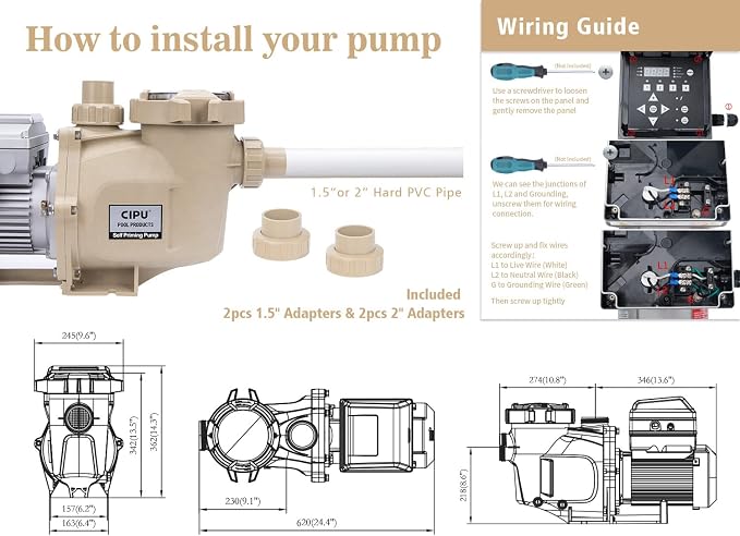 CIPU 1.5HP Variable Speed Pool Pump, 230V Self-Priming Pool Pump with Programmable Speed Control, 6420 GPH High Flow Replacement Pump for Inground Pool Filter Systems